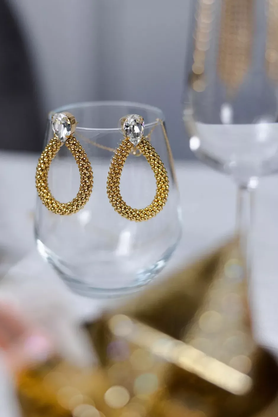 Classic Rope Earrings Gold Crystal^CAROLINE SVEDBOM New