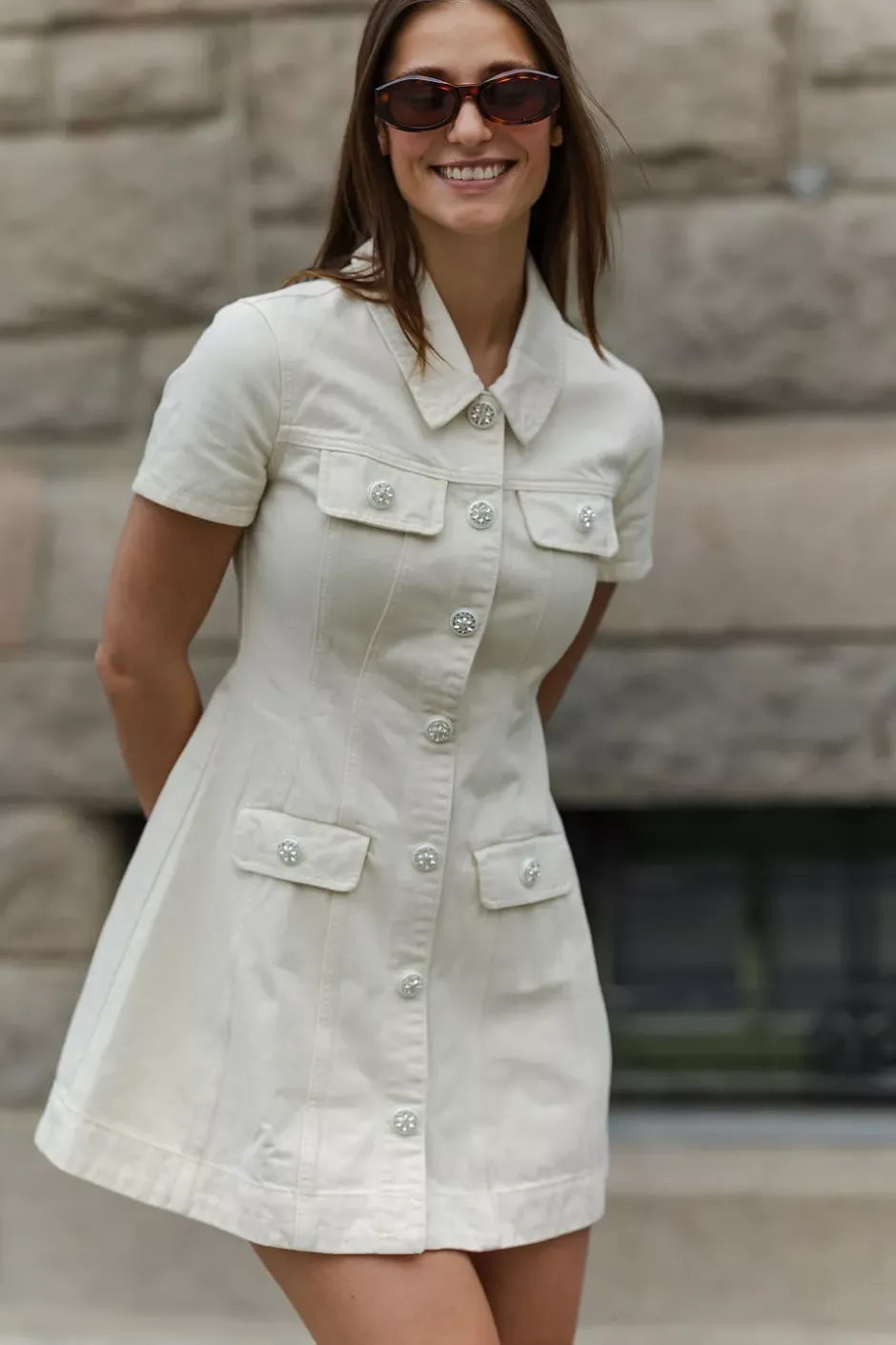 Collared Denim Mini Dress Cream^SELF-PORTRAIT Clearance