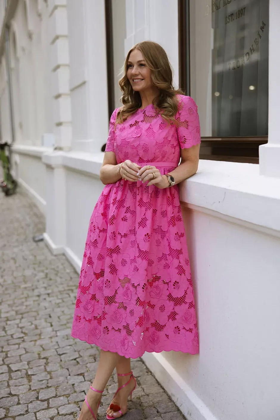 Cotton Lace Midi Dress Pink^SELF-PORTRAIT Clearance