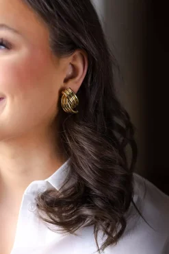 Crossover Ribbed Earrings Gold^ANINE BING Hot