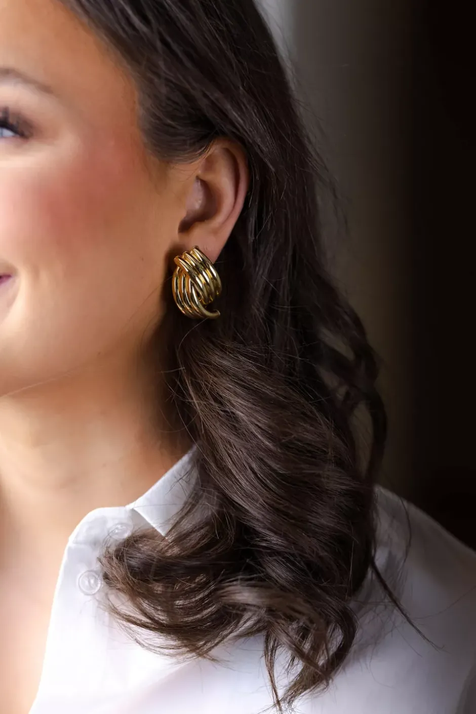 Crossover Ribbed Earrings Gold^ANINE BING Hot