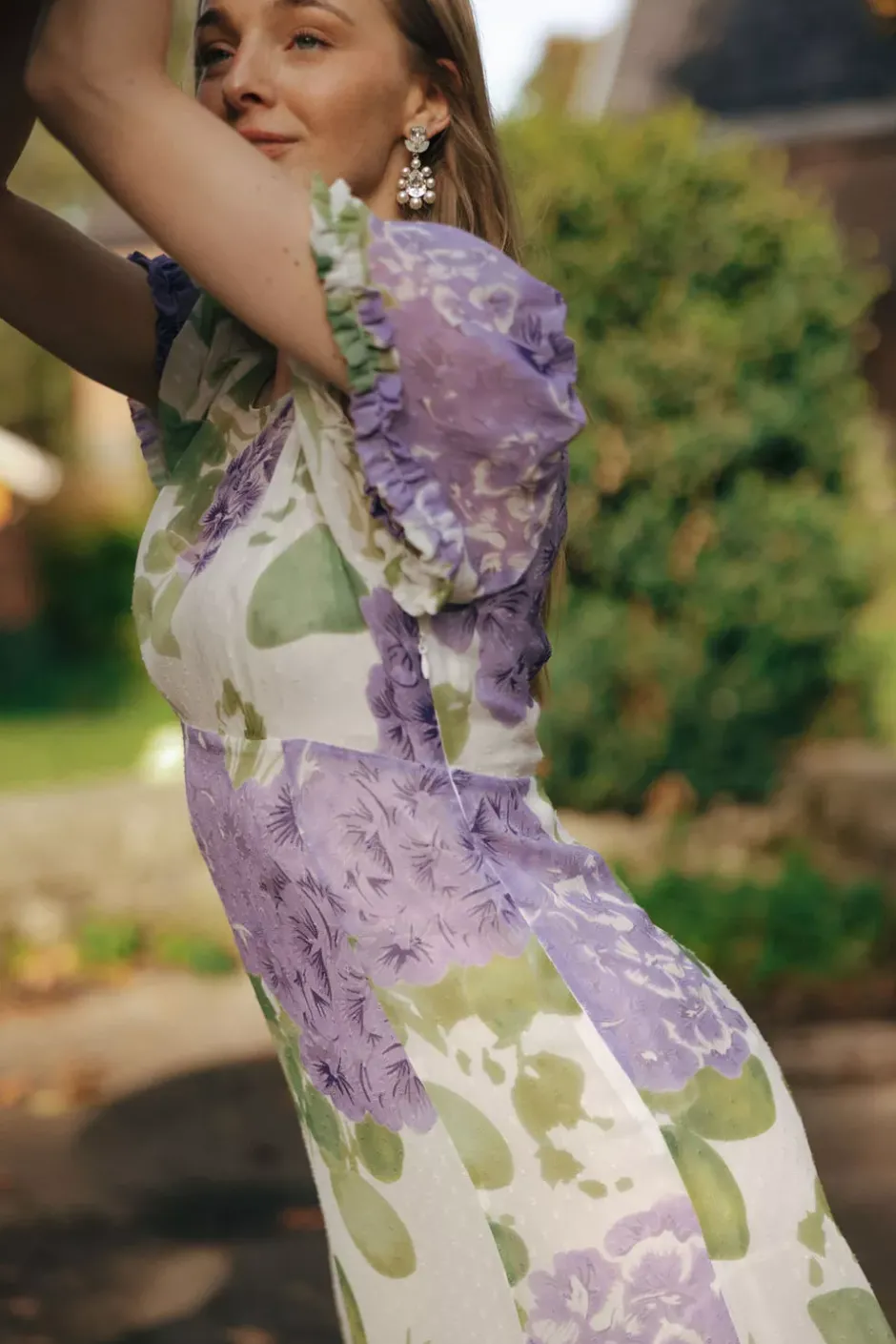 Dotted Georgette Maxi Dress Purple Flower^BY TIMO Discount