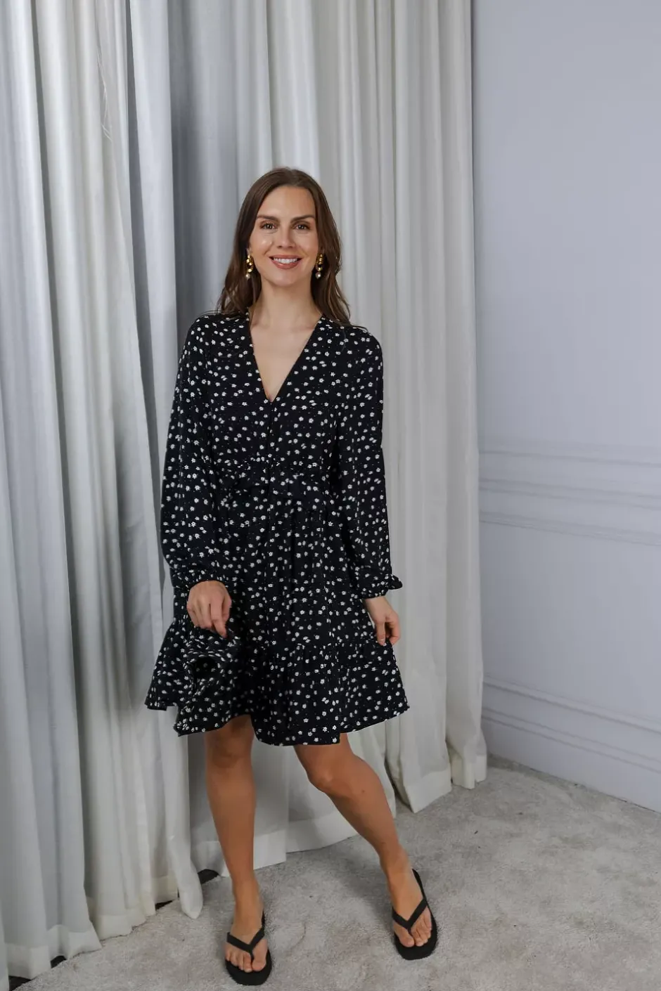 Elisabeth Dress Black White Flowers^CARMA COLLECTION Best