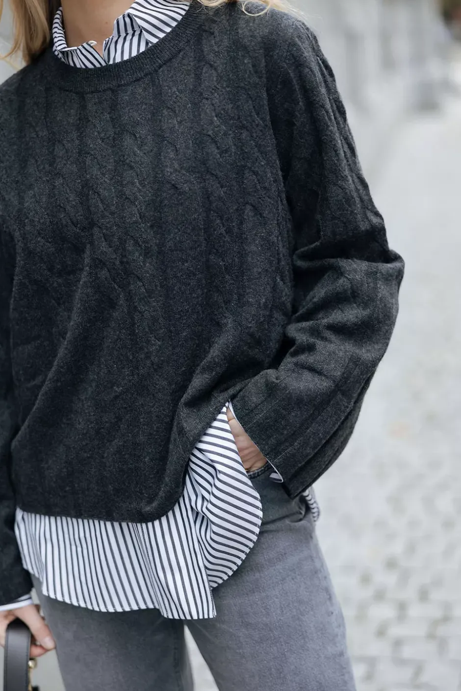 Faded Cable Knit Graphite Grey^CARMA Fashion