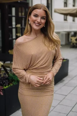 Gold Rhinestone Mesh Midi Dress^SELF-PORTRAIT Online