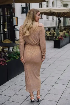 Gold Rhinestone Mesh Midi Dress^SELF-PORTRAIT Online