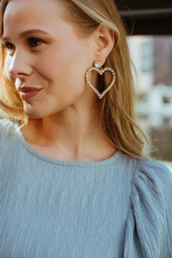 Heart Statement Earrings Gold Crystal^CAROLINE SVEDBOM Clearance