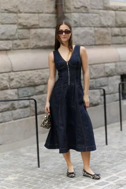 Indigo Denim Midi Dress Blue^SELF-PORTRAIT Online