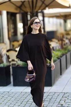 Jersey Kimono Dress Chocolate Brown^DAGMAR Fashion