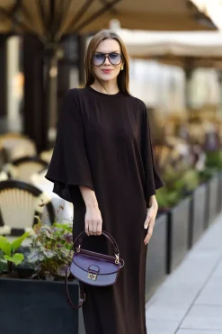 Jersey Kimono Dress Chocolate Brown^DAGMAR Fashion