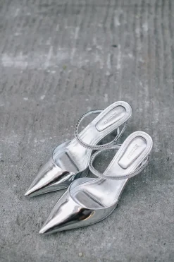 Kaian Metallic Leather Wrap Around Crystal Strap Pump Silver^SIMKHAI Online