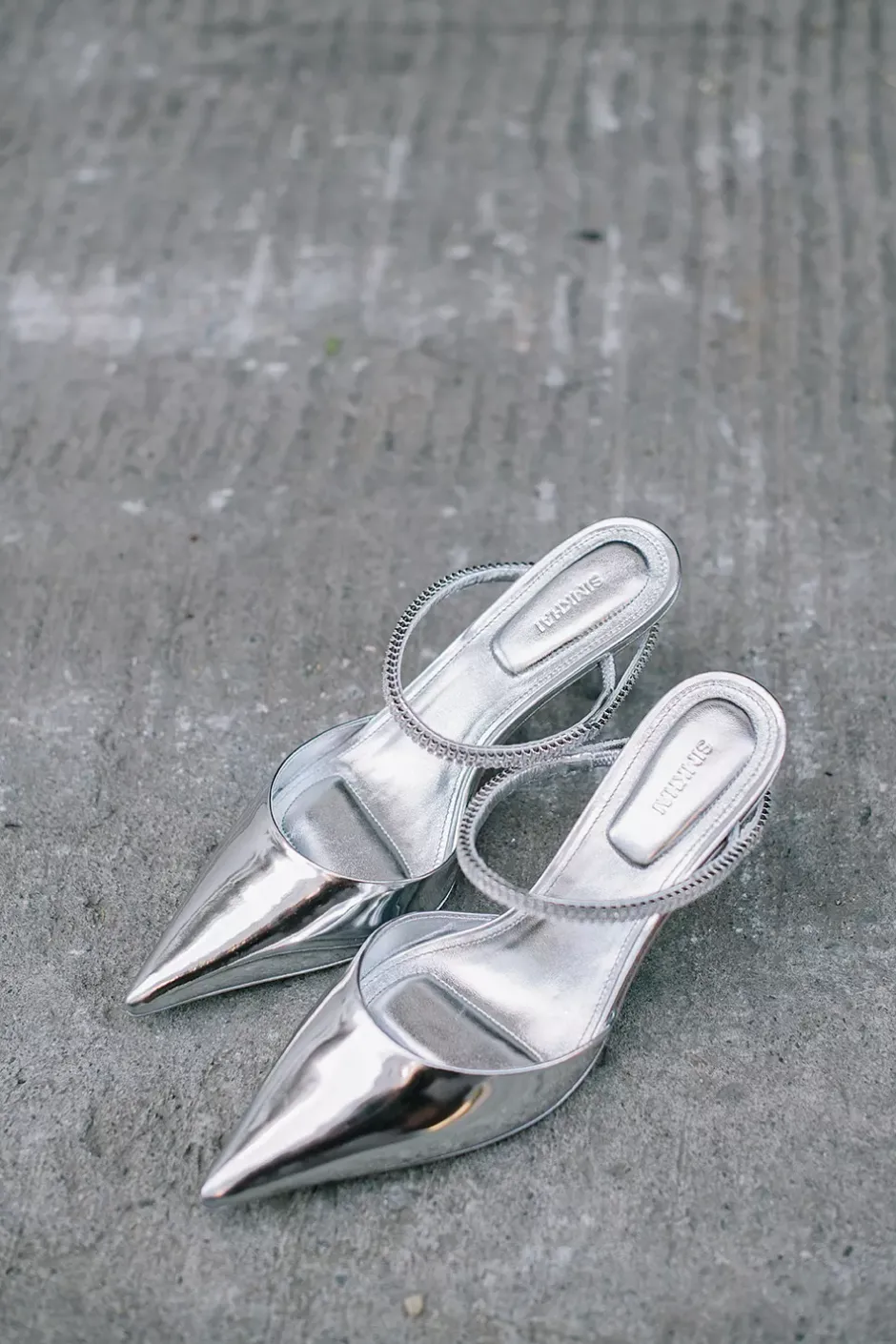 Kaian Metallic Leather Wrap Around Crystal Strap Pump Silver^SIMKHAI Online