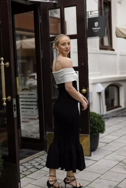 Knit Bow Midi Dress Black^CARMA Best