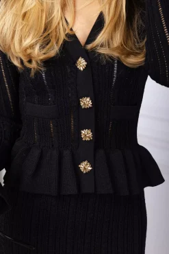 Knit Peplum Midi Dress Black^SELF-PORTRAIT Best