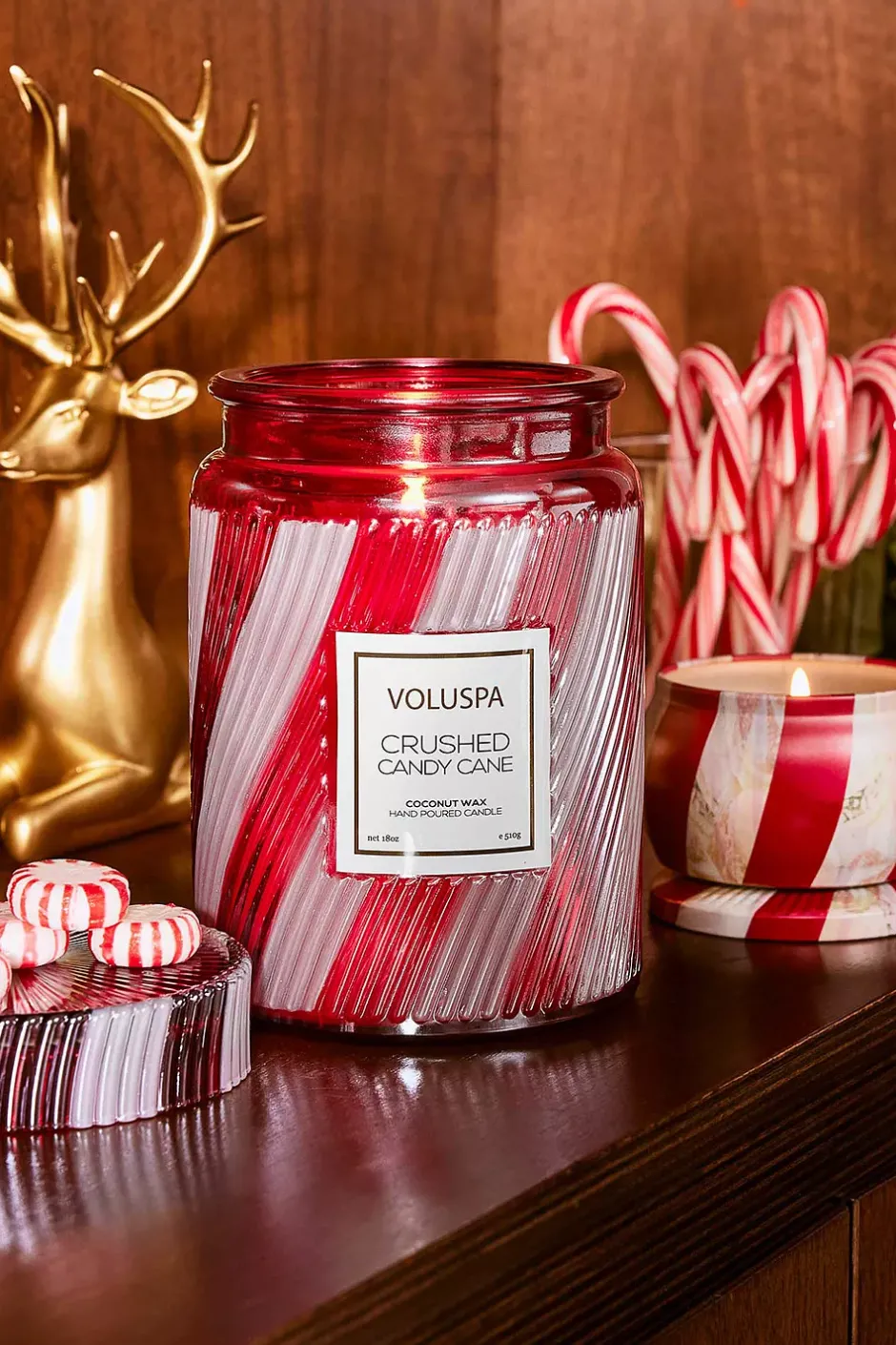 Large Glass Jar W. Glass Lid 100t Crushed Candy Cane^VOLUSPA Clearance