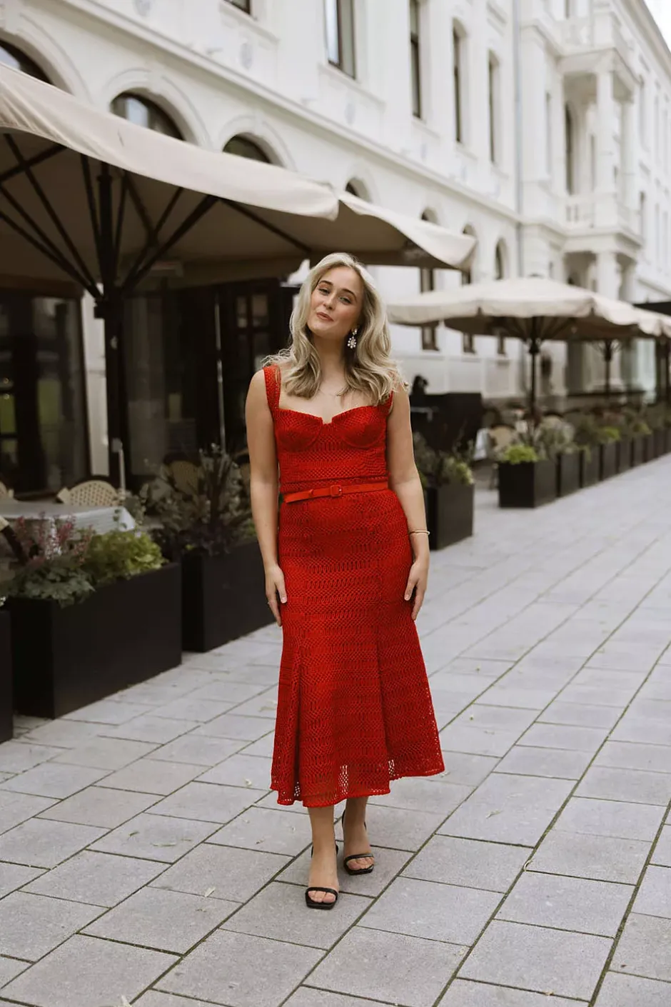 Lattice Lace Midi Dress Red^SELF-PORTRAIT Clearance