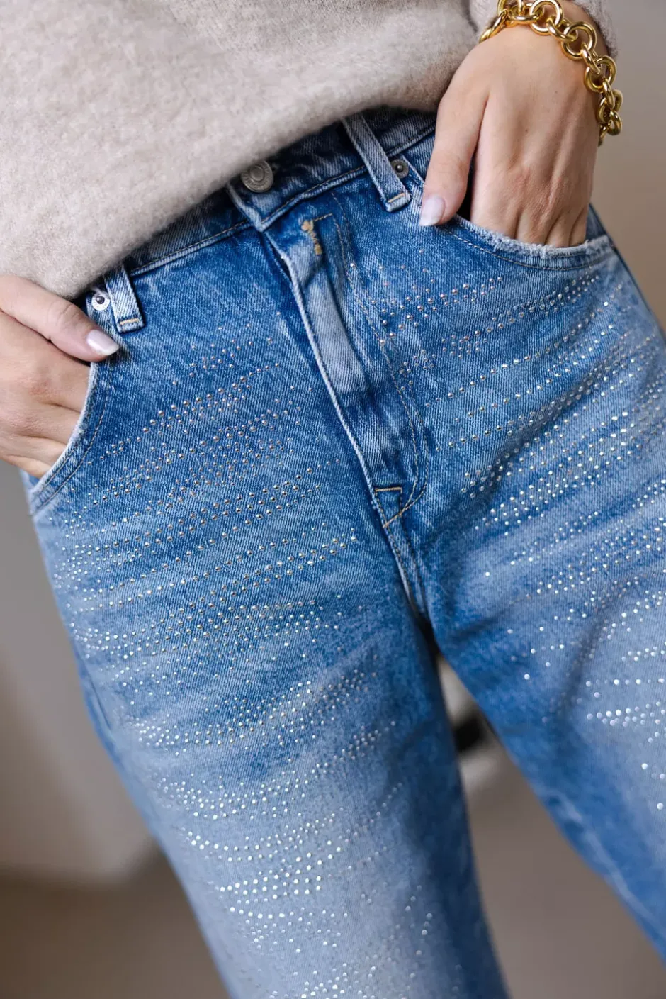 Narja Pants Medium Blue Studs^REPLAY Fashion
