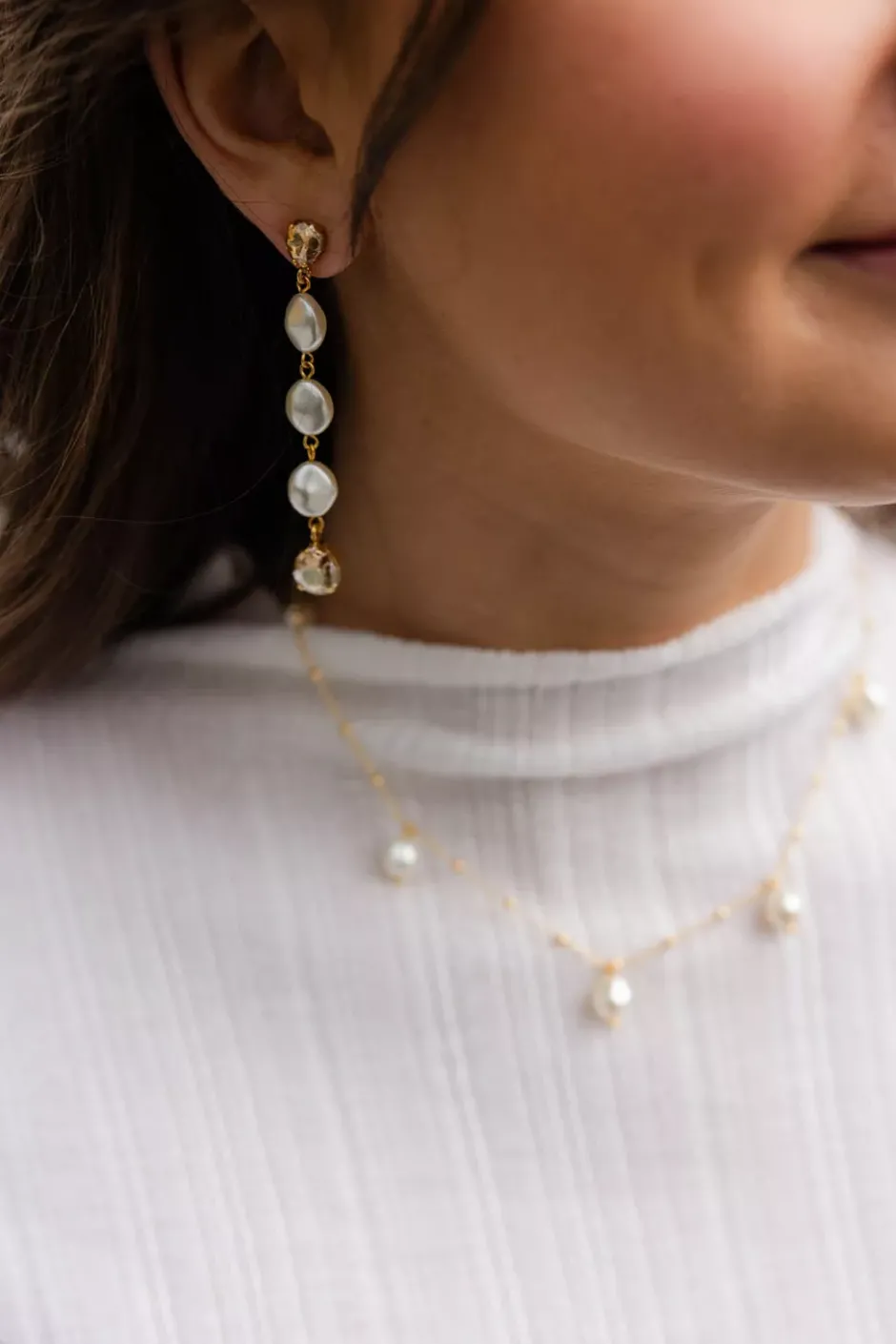 Paloma Earrings Gold Pearl/Golden Shadow^CAROLINE SVEDBOM New