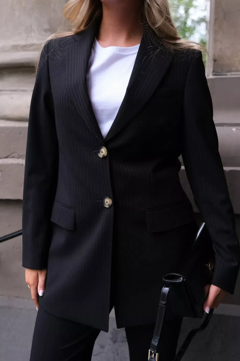 Rani Long Blazer Black Pinstripe^SAND Best
