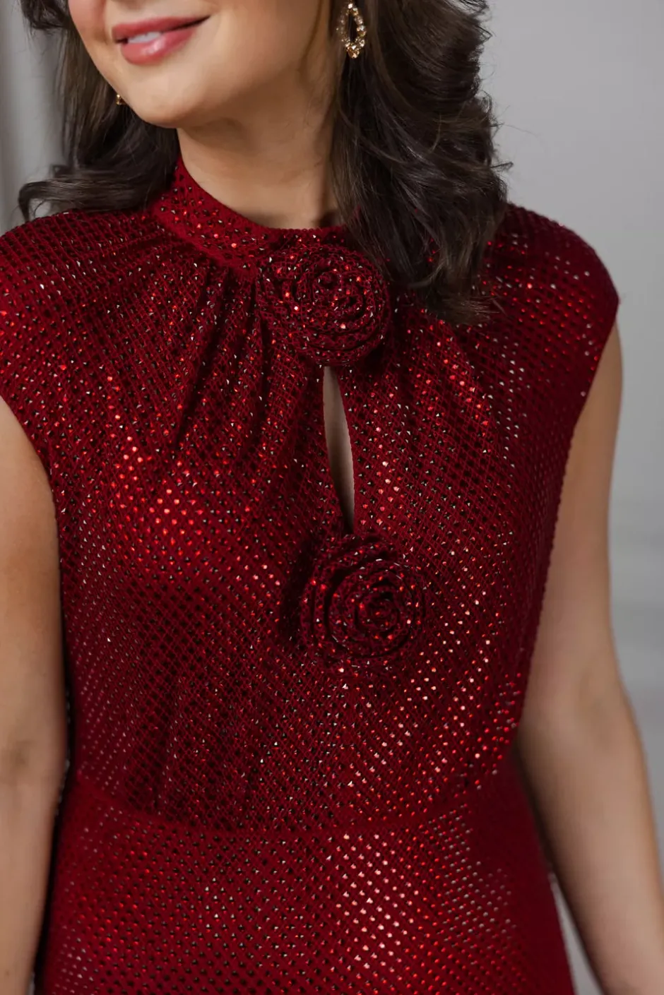 Rhinestone Fishnet Midi Dress Red^SELF-PORTRAIT Clearance