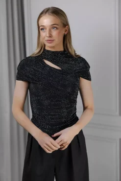 Rhinestone Mesh Cut Out Top Black^SELF-PORTRAIT Best