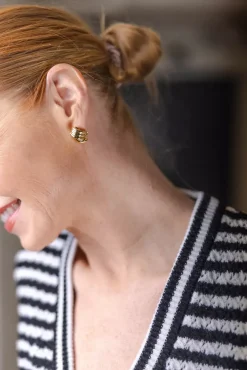 Small Crossover Ribbed Earrings Gold^ANINE BING Sale