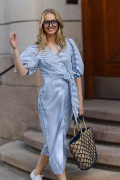 Sophia Long Wrap Dress Blue Stripe^HIIL STUDIO Fashion