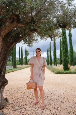 Sophia Short Wrap Dress Brown Stripe^HIIL STUDIO Fashion
