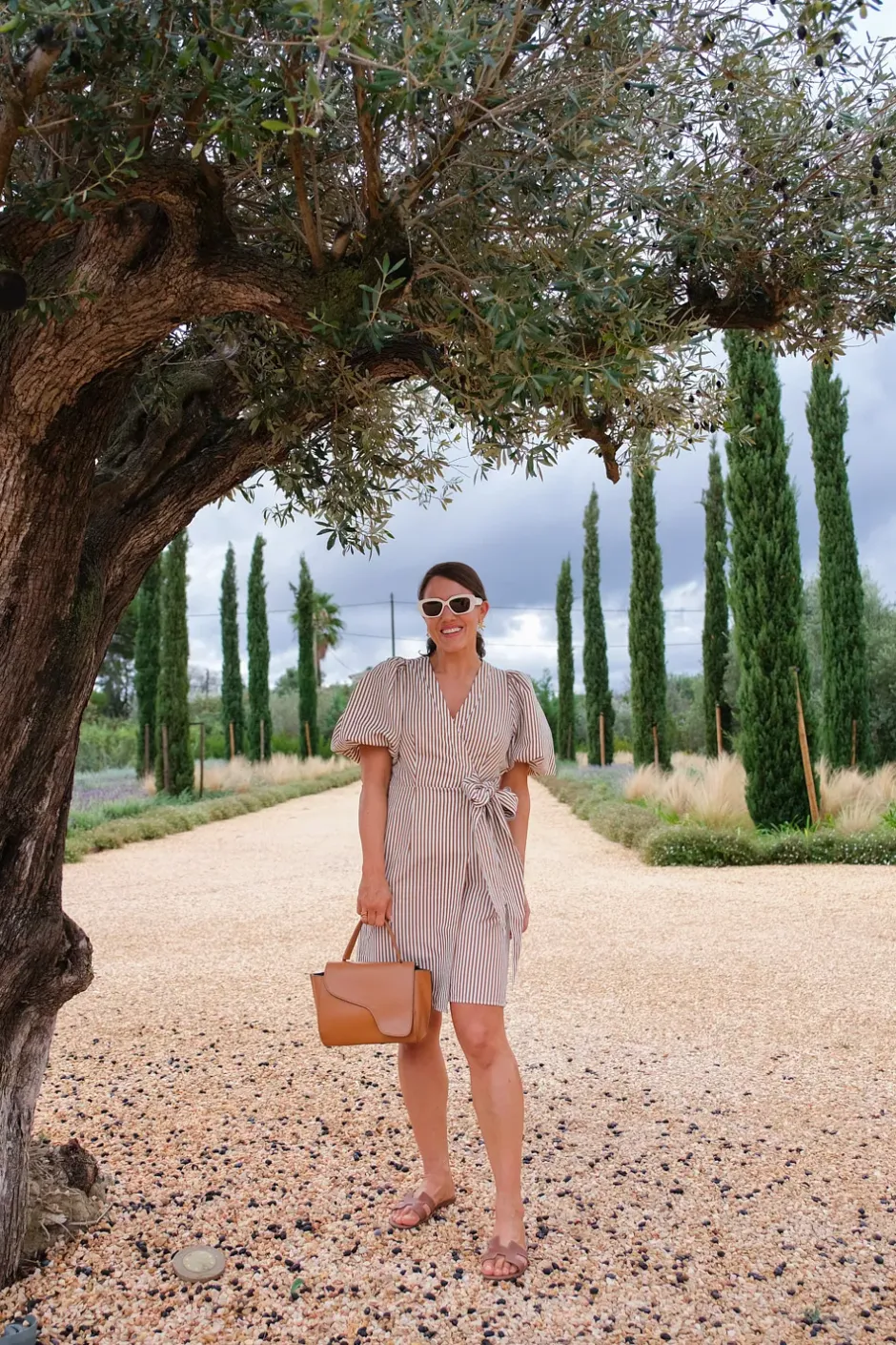 Sophia Short Wrap Dress Brown Stripe^HIIL STUDIO Fashion