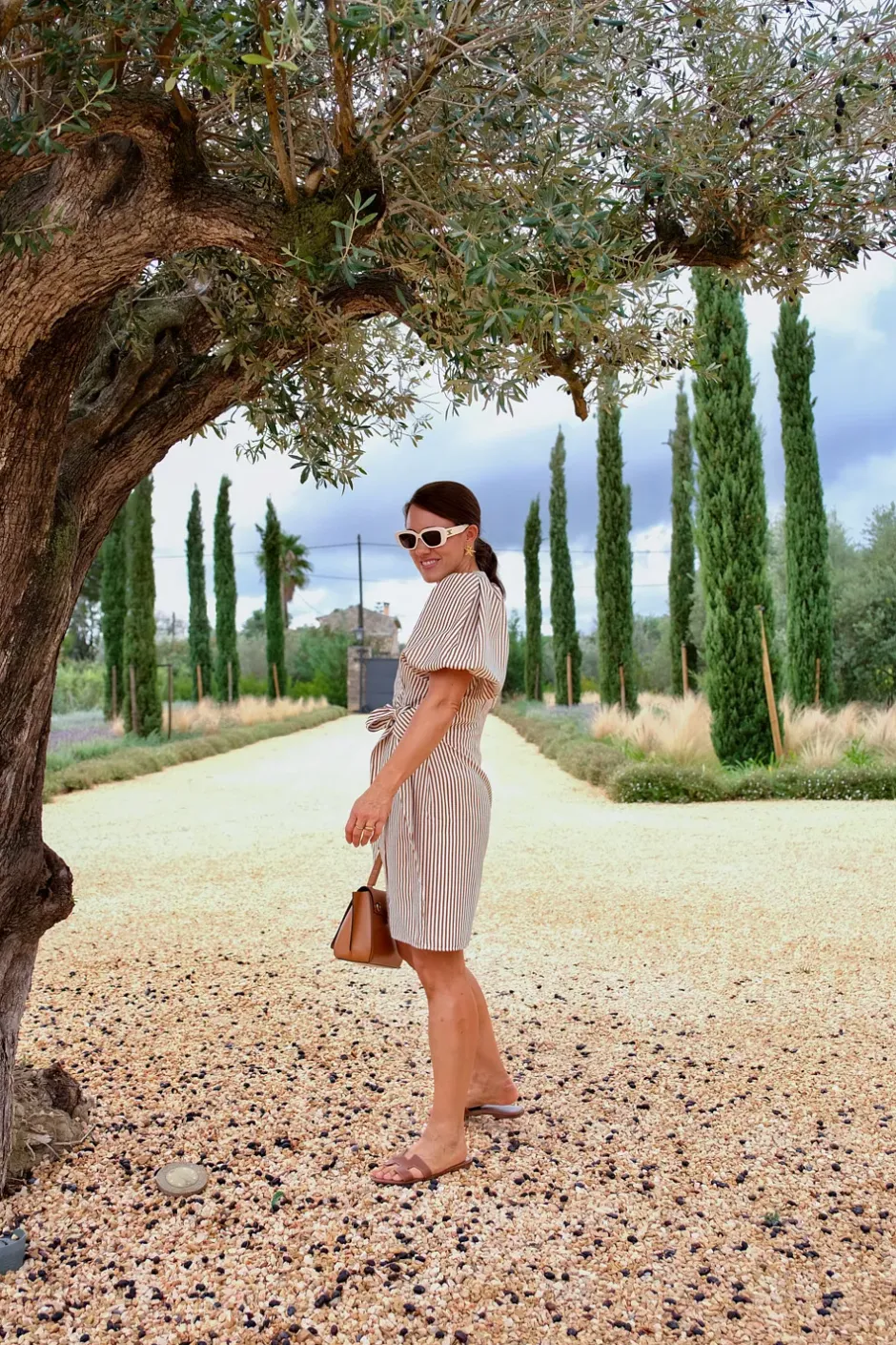 Sophia Short Wrap Dress Brown Stripe^HIIL STUDIO Fashion