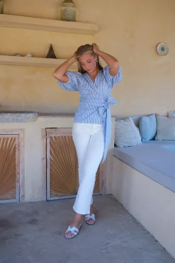 Sophia Wrap Blouse Blue Stripe^HIIL STUDIO Outlet