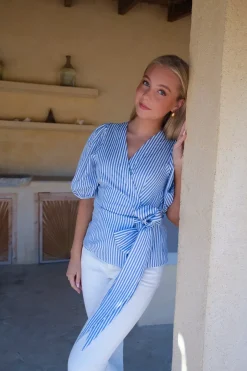 Sophia Wrap Blouse Blue Stripe^HIIL STUDIO Outlet