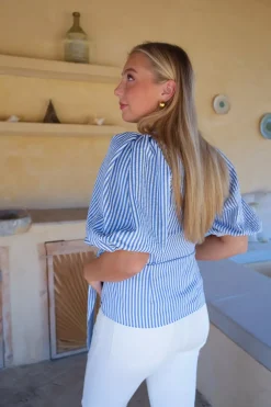 Sophia Wrap Blouse Blue Stripe^HIIL STUDIO Outlet