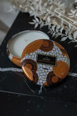 Spiced Pumpkin Latte 3-Wick Candle in Dec Tin 40t^VOLUSPA Best