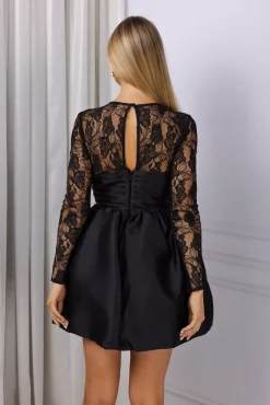 Taffeta Lace Mini Dress Black^SELF-PORTRAIT Sale