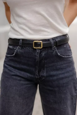 The Georgia Wide Belt Gold Solid Black^LIÈ STUDIO Sale