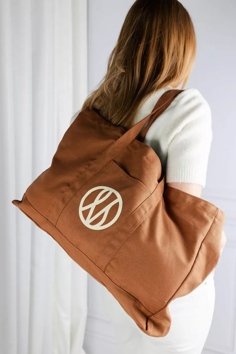 Tote Bag Dark Brown Cream Logo^LESCARF New