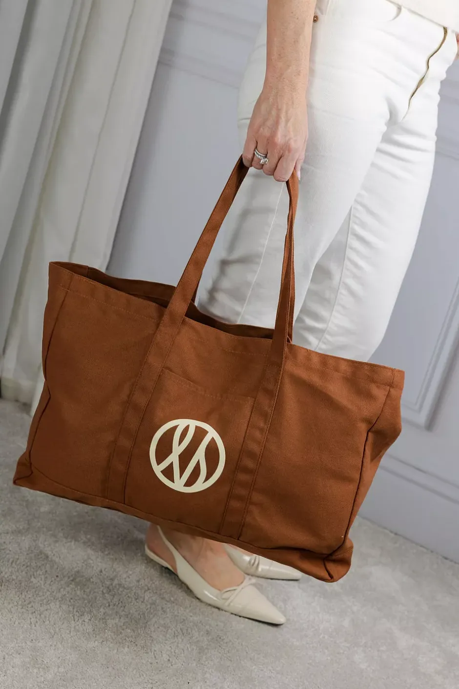 Tote Bag Dark Brown Cream Logo^LESCARF New