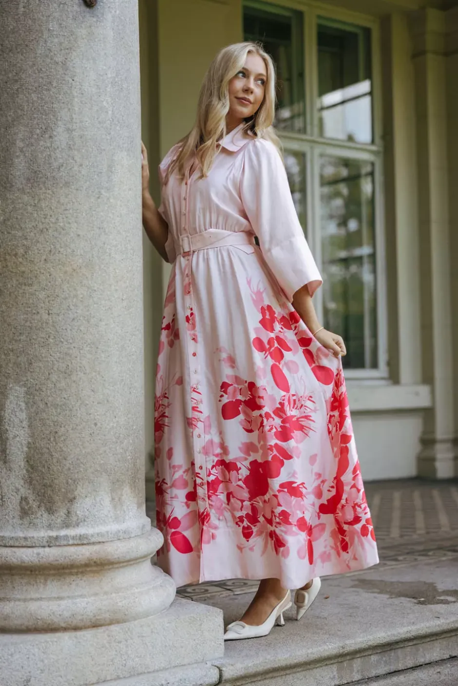 Viscose Collared Dress Pink Field^BY TIMO Outlet