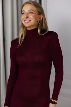 Viscose Knit Maxi Dress Burgundy^SELF-PORTRAIT Discount