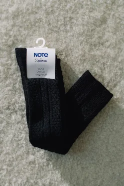 Wool Cable Knee-High Socks Black^NOTE BY SYVERSEN Clearance
